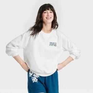Grayson Threads Women's Blue Mermaid Surf Shop Graphic Sweatshirt White Size L